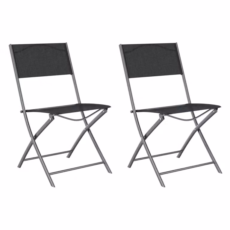 Berkfield Home Set of 2 Folding Outdoor Garden Chairs in Black Steel and Textilene