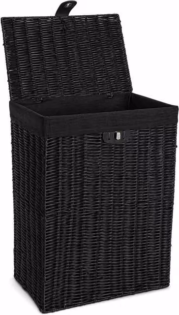 FLAVORA Large Black Wicker Laundry Hamper with Lid – 1
