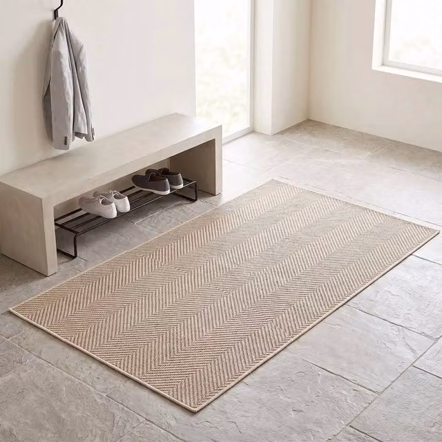 NESTLUNE Washable Non-Slip Rectangular Rug with Natural Jute Look in Beige, W/D/H: 100 x 100 cm