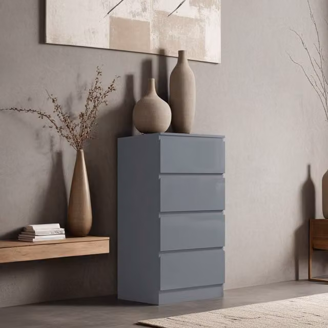 FWStyle 4 Drawer Chest of Drawers in High Gloss Grey