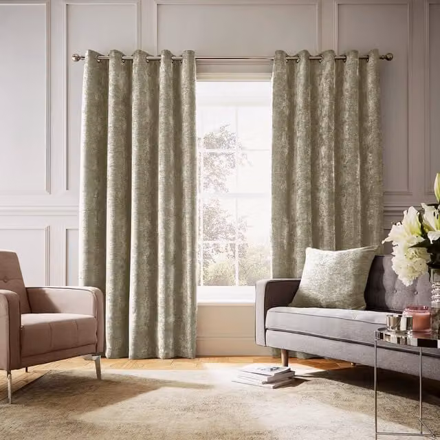 Hyperion Selene Jacquard Eyelet Curtains in Olive Green Chenille Fabric