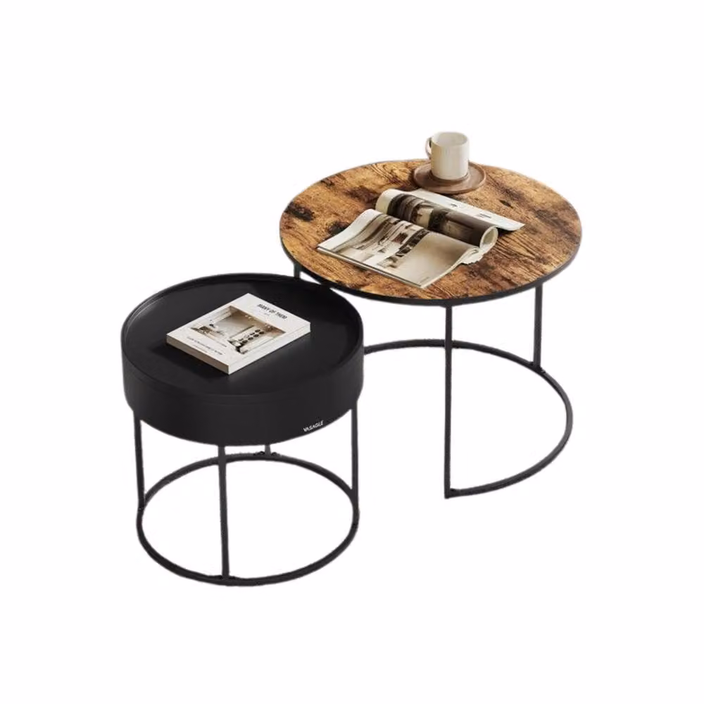 Pirlo Plush 2-Piece Industrial Round Nesting Tables in Brown – 5