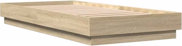 Berkfield Home Durable Bed Frame with LED Under-Bed Lighting in Light Oak, W/D/H: 100 x 203 x 103 cm