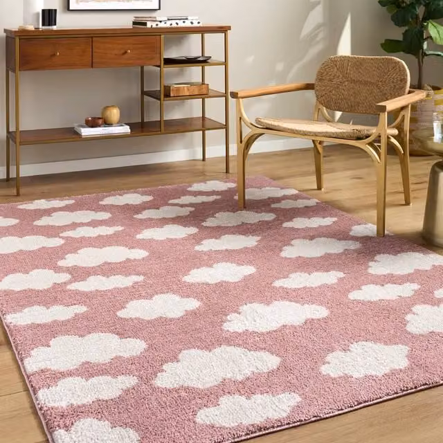 Livabliss Fossay Shag Washable Pink Ivory Modern High Pile Living Room and Bedroom Rug W/D/H: 160 x 215 cm