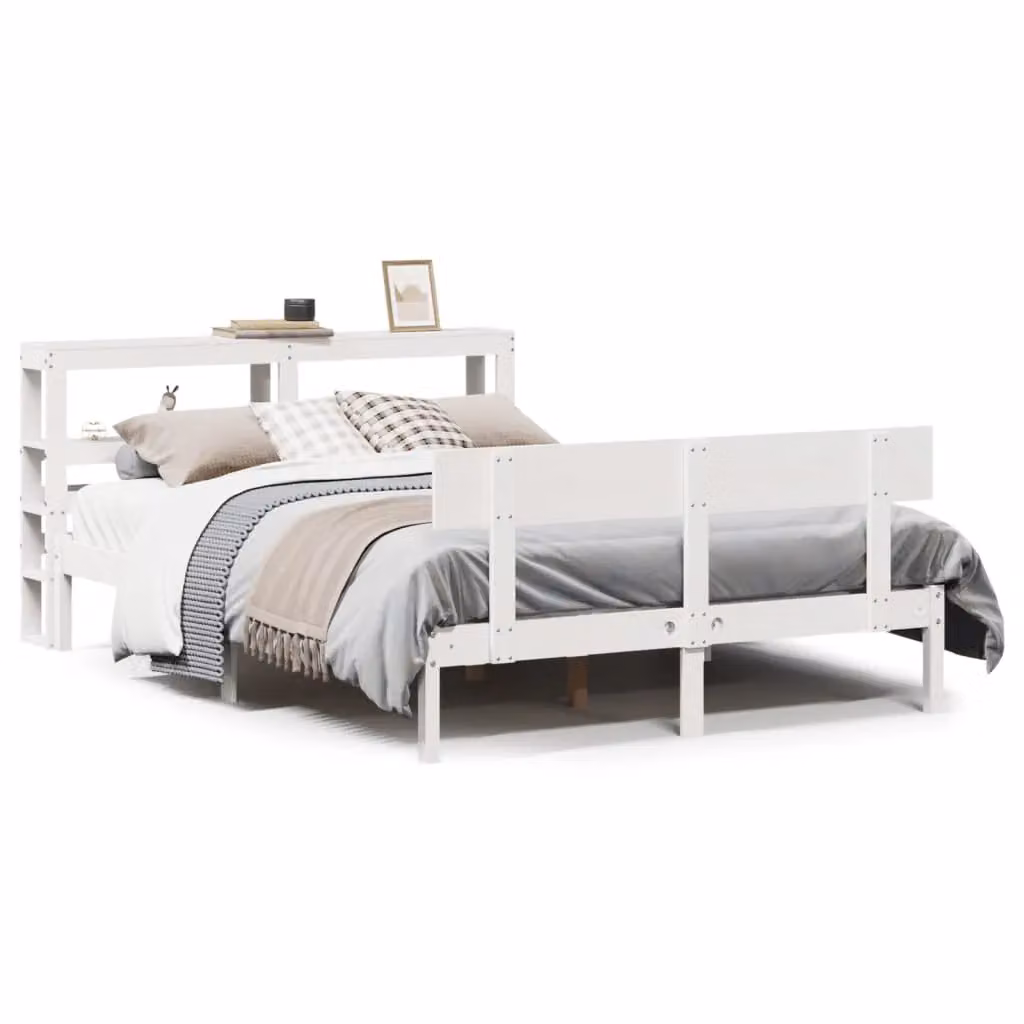 Berkfield Home Small Double Solid Wood Pine Bed Frame in White, W/D/H: 120 x 190 cm – 2