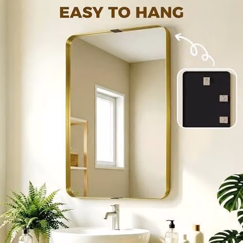 HOMCOM Modern Rectangular Wall Mirror in Gold or Black, W: 60 cm, H: 90 cm – 2