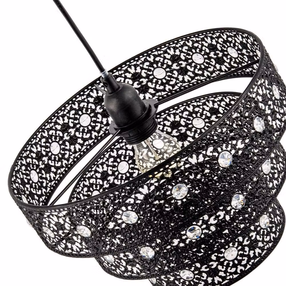 Happy Homewares Antique Acrylic Gem Moroccan Style Triple Tier Pendant Light Shade in Black, Diameter: 30 cm, Height: 21 cm – 4