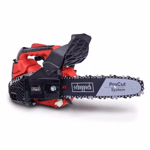 Scheppach PCS26 Petrol Pruning Chainsaw with 25.4cc 2-Stroke Engine and 10in Bar in Red – 1