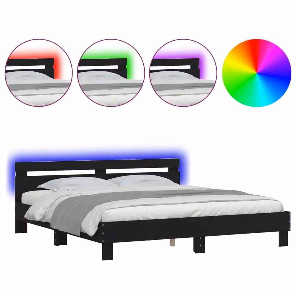 Berkfield Home Super King Bed Frame in Black with LED Under-Bed Lighting and USB Charging Ports, W: 180 cm, D: 200 cm – 2