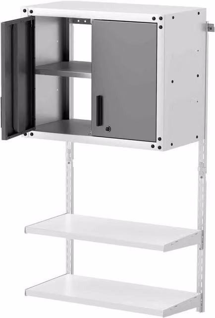 Kelvenix Metal Wall Mounted Garage Storage Cabinet in Grey with Lockable Hinged Doors and Internal Shelves – 1