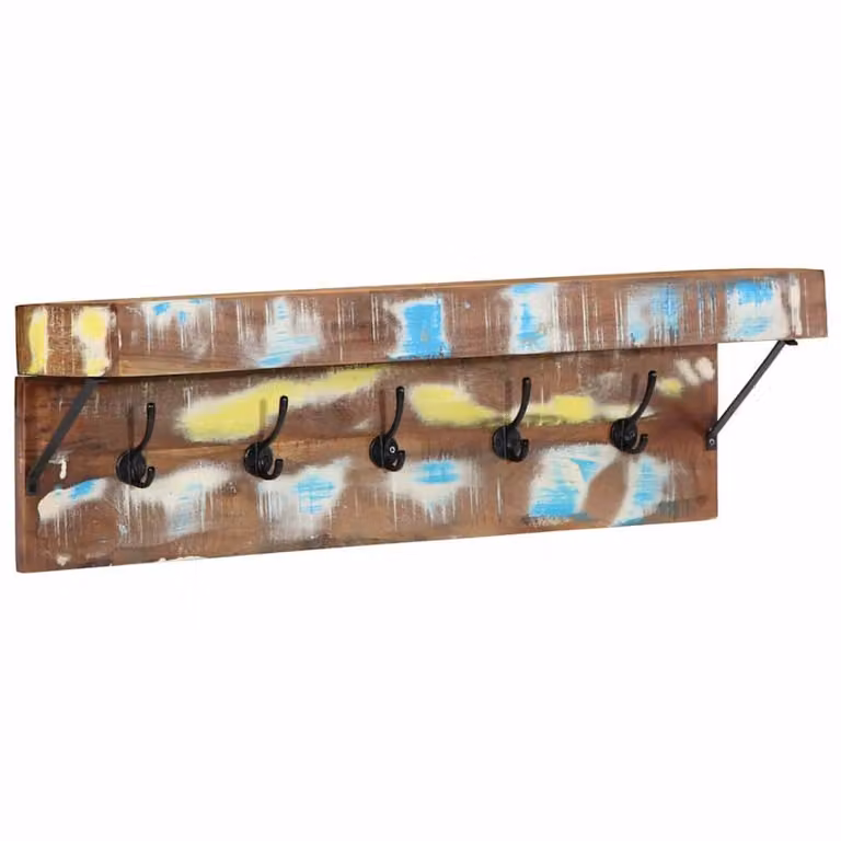 Berkfield Home Wall Mounted Rustic Coat Rack with Shelf in Brown and Multicolour Reclaimed Wood and Metal