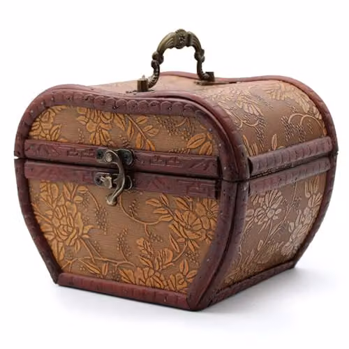Ancient Wisdom Solid Wood and Metal Jewellery Box with Handles in Brown and Red