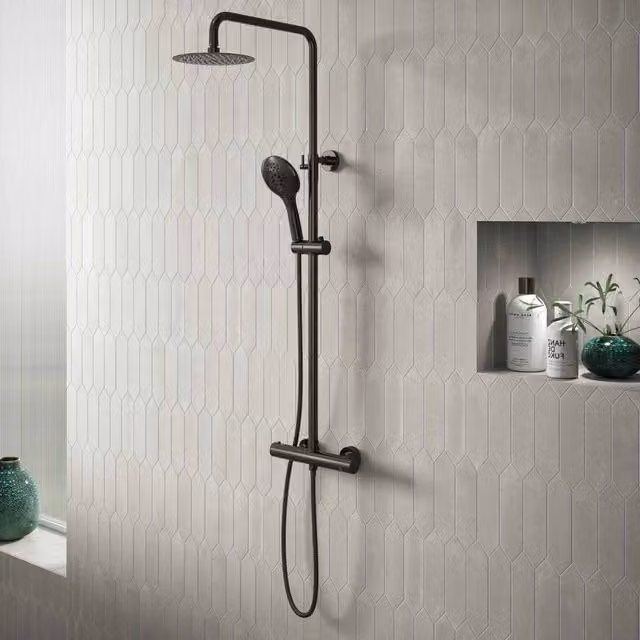 Bathroom Kingdom Menai Premium Gunmetal Round Thermostatic Shower Set in Grey
