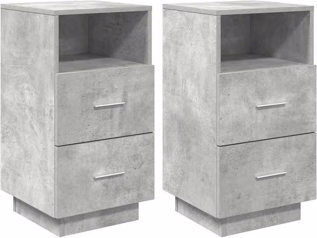 Berkfield Home Set of 2 Bedside Cabinets with 2 Drawers in Concrete Grey, W/D/H: 36 x 36 x 68 cm