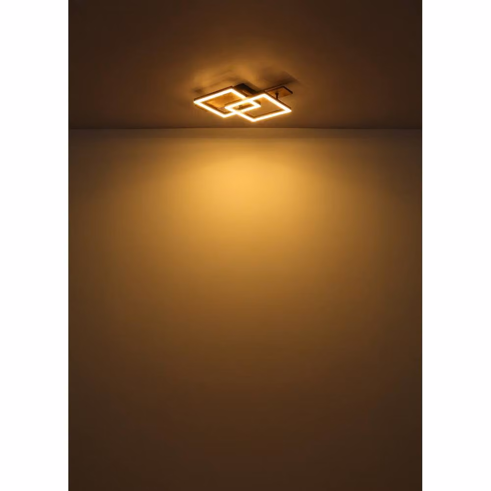 Globo Lighting Netlighting Modern Rectangular LED Ceiling Light in Black and Wood, 16 W, 900 lm, Warm White, W/D/H: 44 x 33 x 8.5 cm – 5