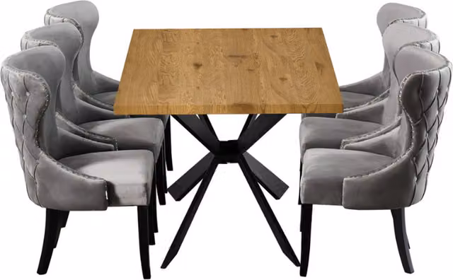 Mayfair Duke LUX Modern Dining Set with Square Wood Table and 6 Dark Grey Chairs