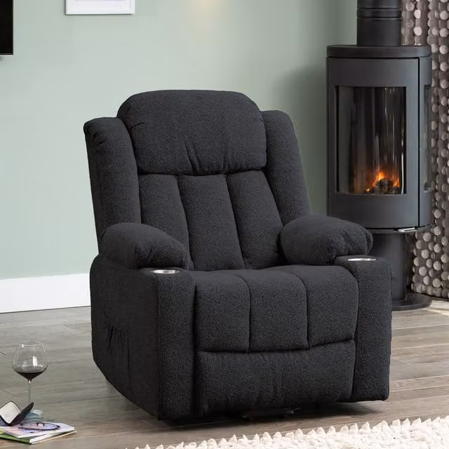 Artemis Home Redding Dual Motor Electric Lift Assist Recliner Chair with Massage and Heat in Dark Grey Bouclé Fabric