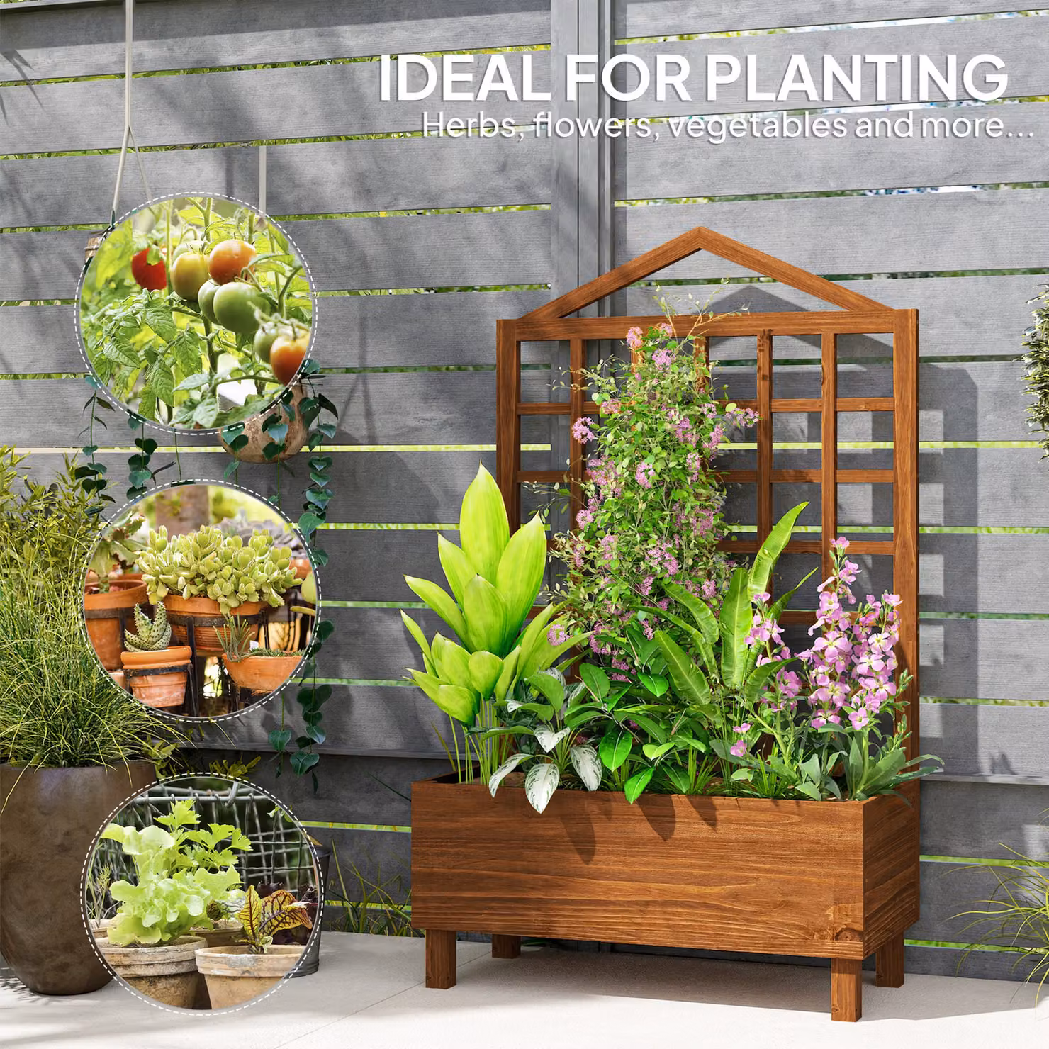 Outsunny Brown Wooden Raised Garden Planter with Trellis for Climbing Vines, W: 90 cm, D: 43 cm, H: 150 cm – 6