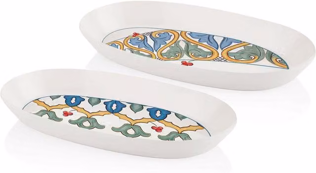 The Mia UK Limoncello Series Oval Stoneware Platters, Multicolour