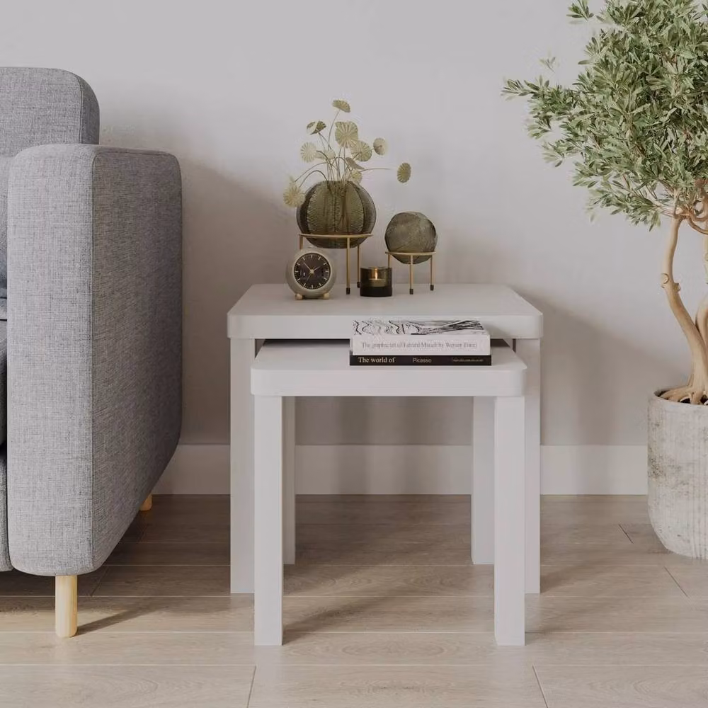 Havendro White Square Wooden Nesting Tables Set of 2 – 3