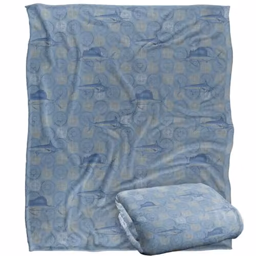 JQ Licensing Billfish Fishing Compass Pattern Super Soft Fleece Throw Blanket, White, W/D: 152 x 127 cm – 1