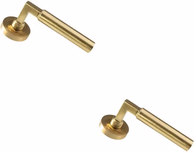 Loops 2x Pair Straight Round Bar Handles with Concealed Fix Round Rose in Satin Brass – 1