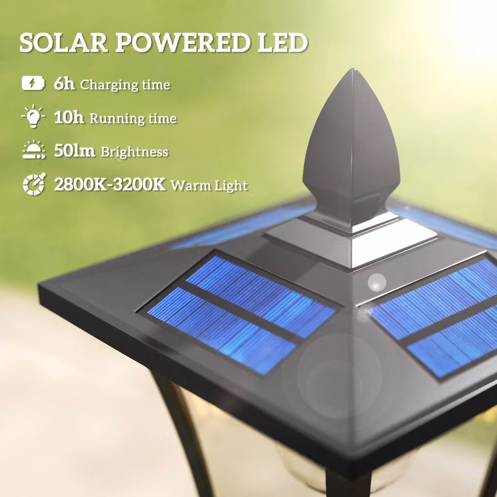 OUTSUNNY Black Aluminium LED Solar Garden Lamp Post with Dusk Sensor, Height: 160 cm – 4