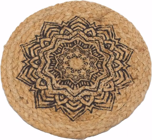 KDMD Natural Jute Round Place Mat with Brown Mandala Print, Diameter: 30 cm – 2
