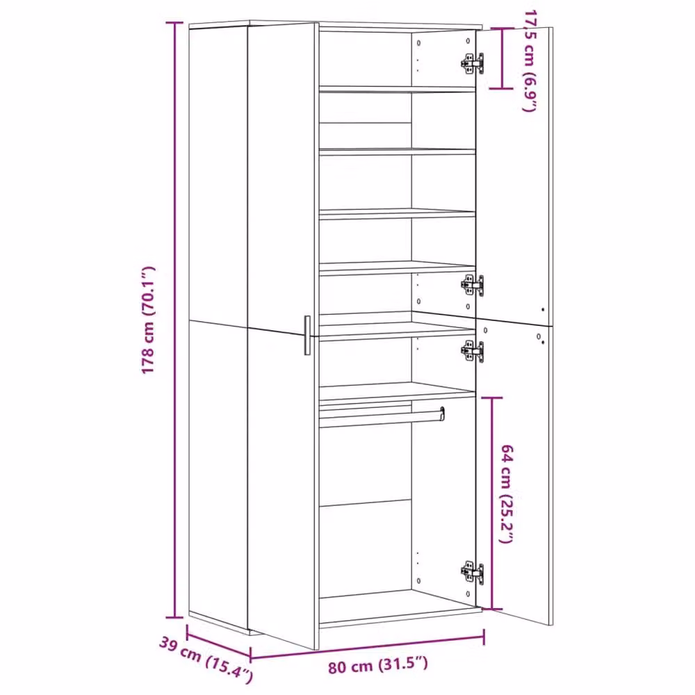 Berkfield Home Smoked Oak Shoe Cabinet in Brown, W/D/H: 80 x 39 x 178 cm – 4