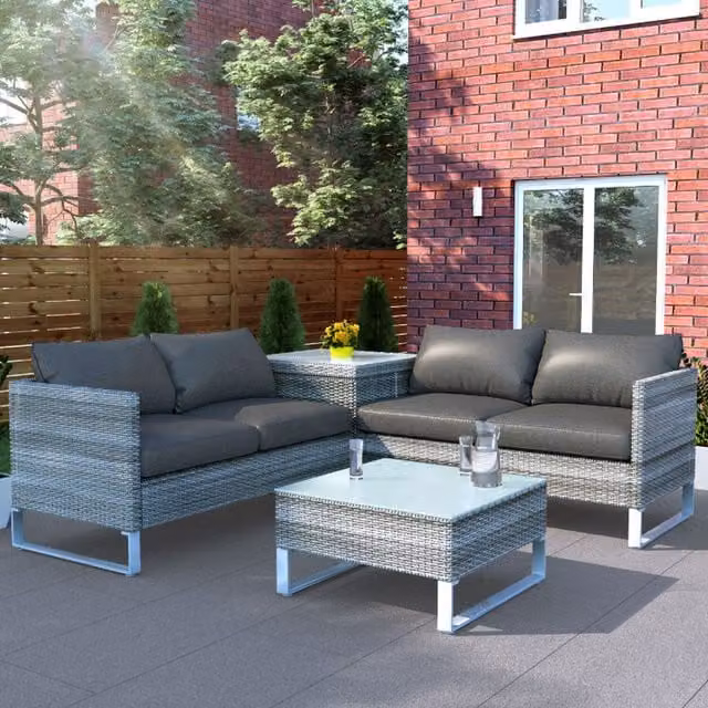 BillyOh Salerno 4-Seater Corner Rattan Sofa Set with Storage in Grey