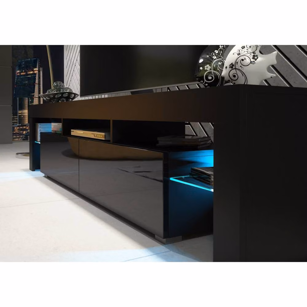 Mex Furniture LTD Nova TV Unit in Black with Glossy Doors and LED Lights, W: 200 cm, H: 45 cm, D: 35 cm – 3