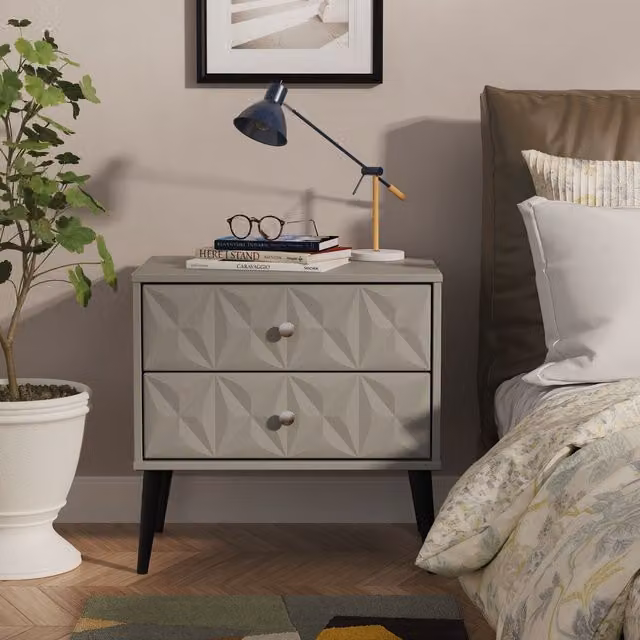Ready Assembled 2 U Toledo 2 Drawer Side Table in Dark Grey