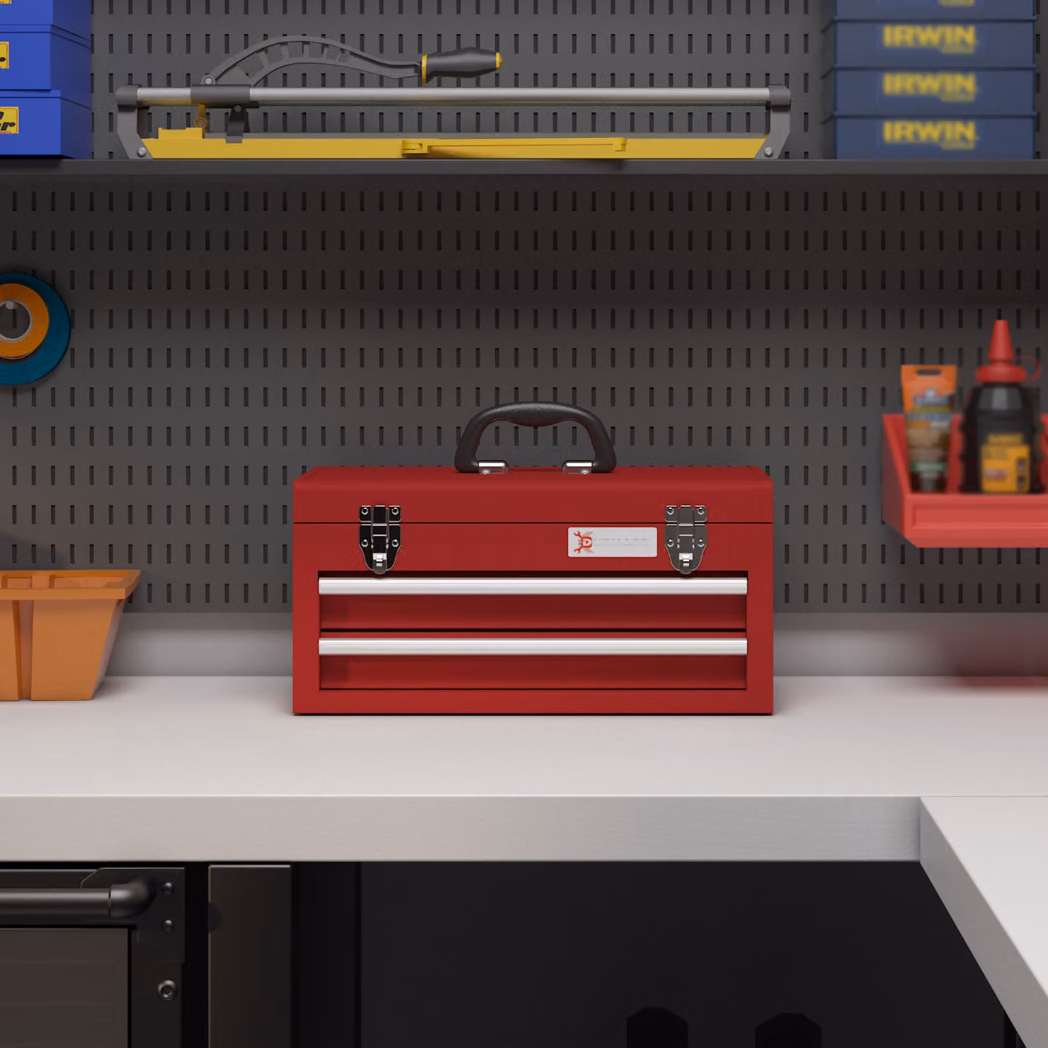 DURHAND Metal Tool Box with Lock and 2 Drawers, Red – 6