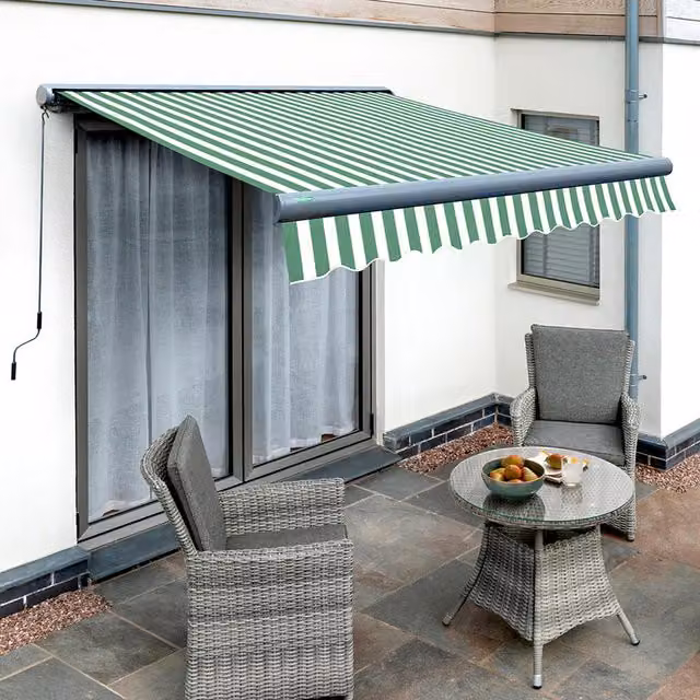 Primrose Manual Full Cassette Awning in Green and White Stripe