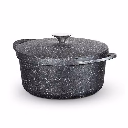 Tower Precision Lightweight Cast Aluminium Casserole Dish with Aluminium Lid, Black, Diameter: 24 cm – 1