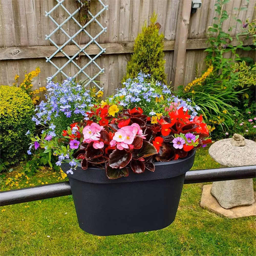 SPETLEK Anthracite and Black Oval Hanging Plant Pot W: 40 cm, D: 26 cm, H: 24.5 cm – 3