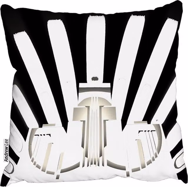 Andrew Lee Art Deco Skyscraper Graphic Square Cushion in Black and White, W: 60 cm, H: 60 cm