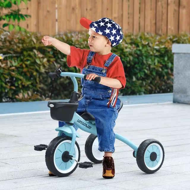 AIYAPLAY Toddler Tricycle with Adjustable Bell and Basket, Blue