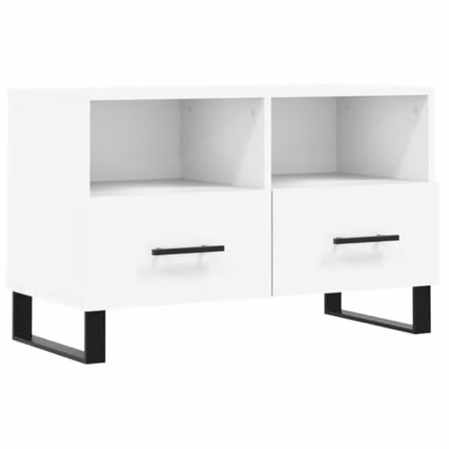 vidaXL Modern White TV Cabinet in Wood and Metal, W: 80 cm, D: 36 cm, H: 50 cm