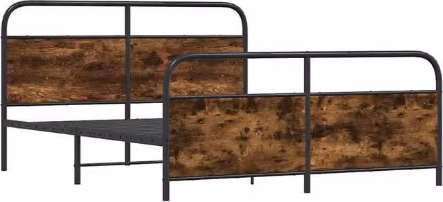 Berkfield Home Metal and Oak Bed Frame in Brown, W/D/H: 160 x 200 x 100 cm