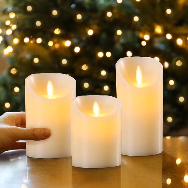 Havendro Set of 3 White LED Flameless Pillar Candles with Remote Control and Timer – 1