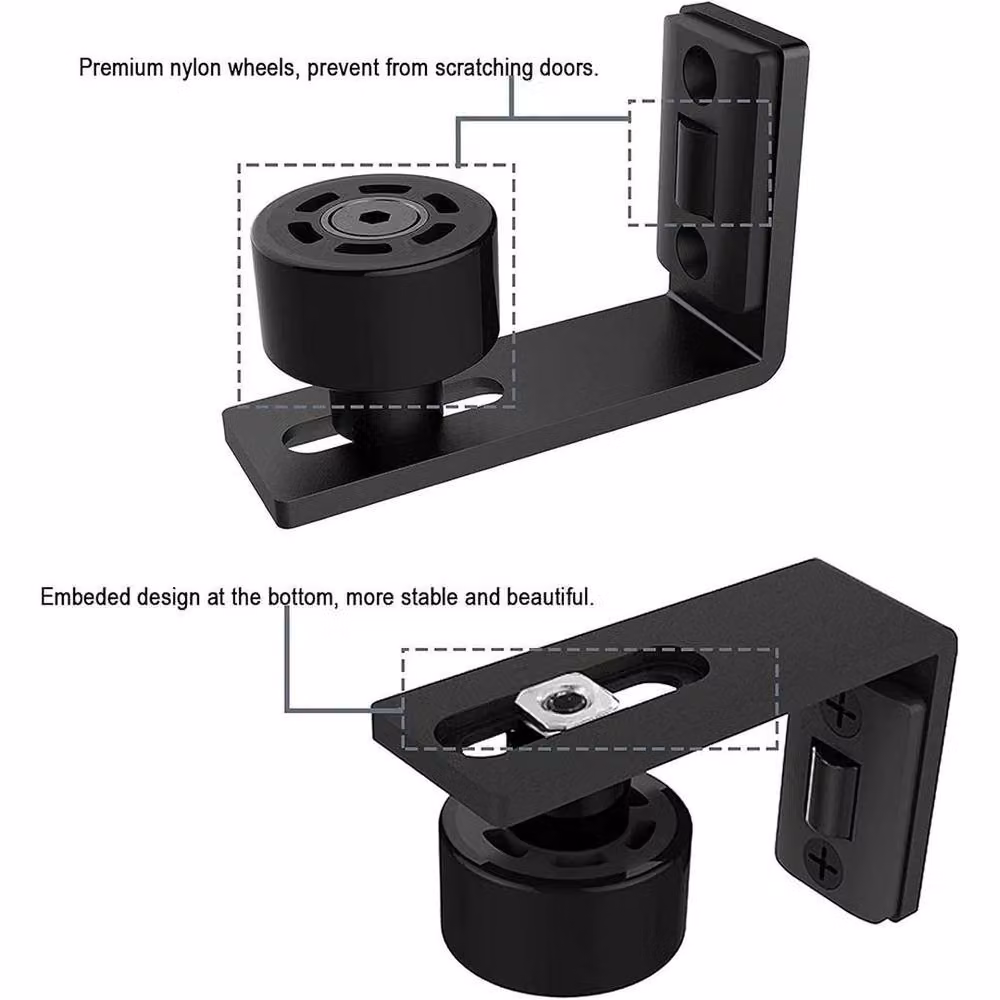 NESTLUNE Adjustable Floor Guide for Sliding Barn Door Bottom in Matt Black, W: 520 mm, L: 10000 mm – 4
