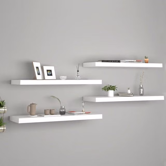 Berkfield Home Floating Wall Shelves, 4 Piece Set in White MDF, W: 80 cm, D: 23.5 cm, H: 4 cm