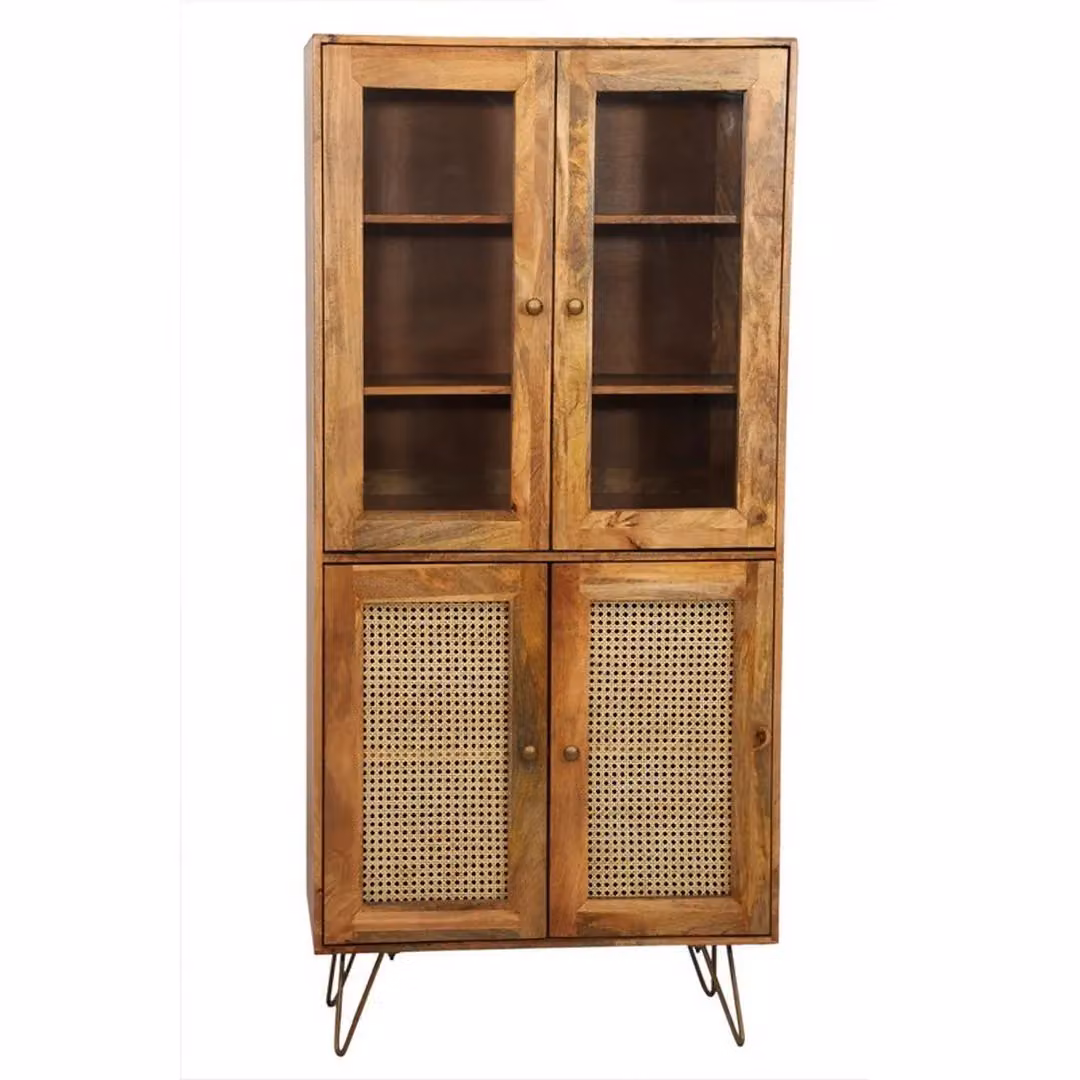 Jaipur Furniture Ltd Nyack Almiraha Cabinet in Light Brown Mango Wood and Iron with Natural Rattan and Glass Doors, W/D/H: 86 x 45 x 185 cm – 2