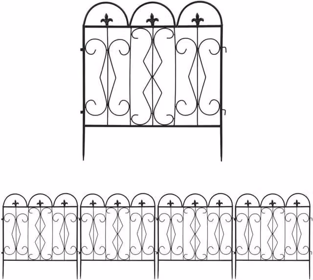 NESTLUNE 5 Pack Thickened Metal Decorative Garden Fence in Black, W: 100 cm, D: 15 cm