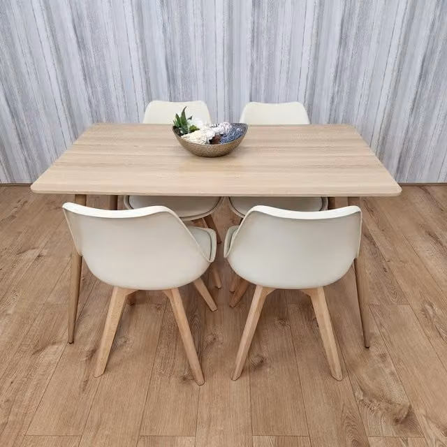 Kosy Koala Oak Effect Rectangular Kitchen Dining Table and 4 Cream Tulip Chairs Set