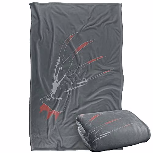 LOGOVISION Nightmare On Elm Street Freddy's Glove Super Soft Fleece Throw Blanket, Grey and Multicolour, W: 91 cm, D: 147 cm – 1