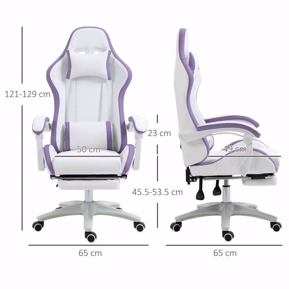 STILVORA Purple and White Synthetic Leather Gaming Chair with Footrest and Headrest – 2