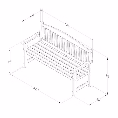 Forest Garden Harvington Classic Outdoor Garden Bench, Brown, Width: 152 cm – 4