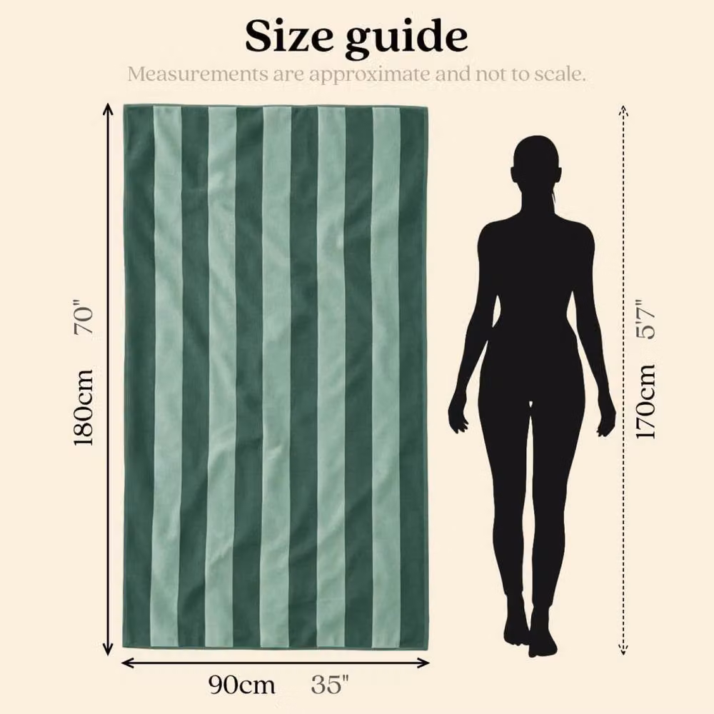 Misona Large Organic Cotton Striped Beach Towel in Green, W/D/H: 90 x 180 cm – 4
